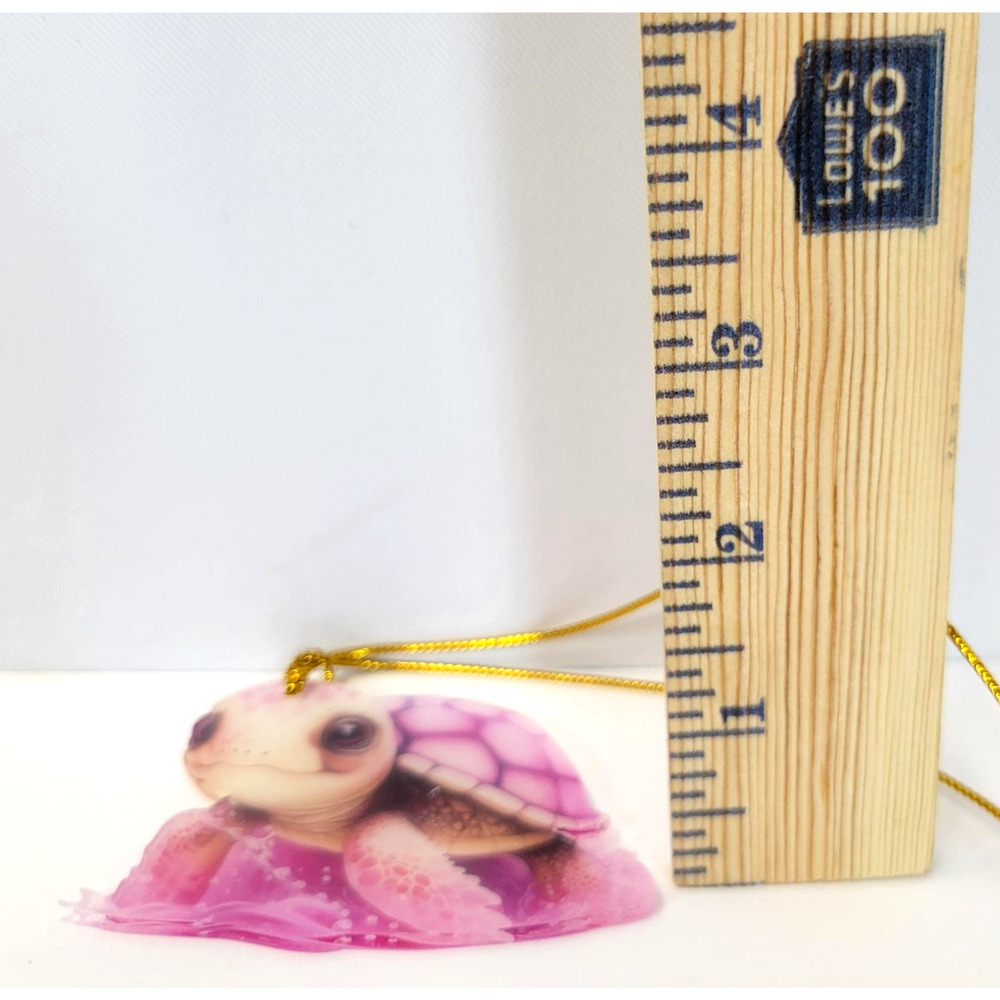 Pink Sea Turtle Hanging Ornament Cute Ocean Animal Gold Cord Tree Decor Gift - Picture 6 of 7